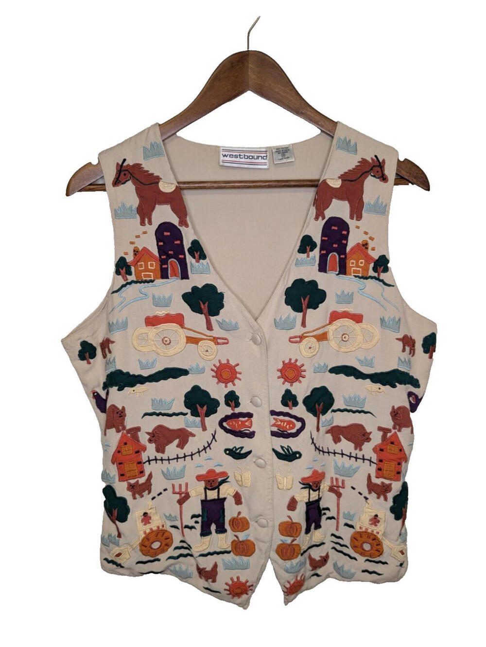 Vintage Westbound Womens Vest Fall Autumn Pumpkins Farm Applique Embroidery Sz M